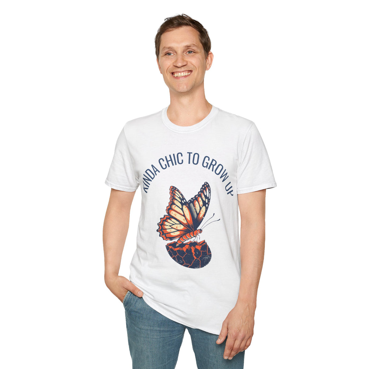 "Kinda Chic To Grow Up" Monarch Butterfly Graphic Tee - Aesthetic Inspirational White T-Shirt - Trending Now - September 2026