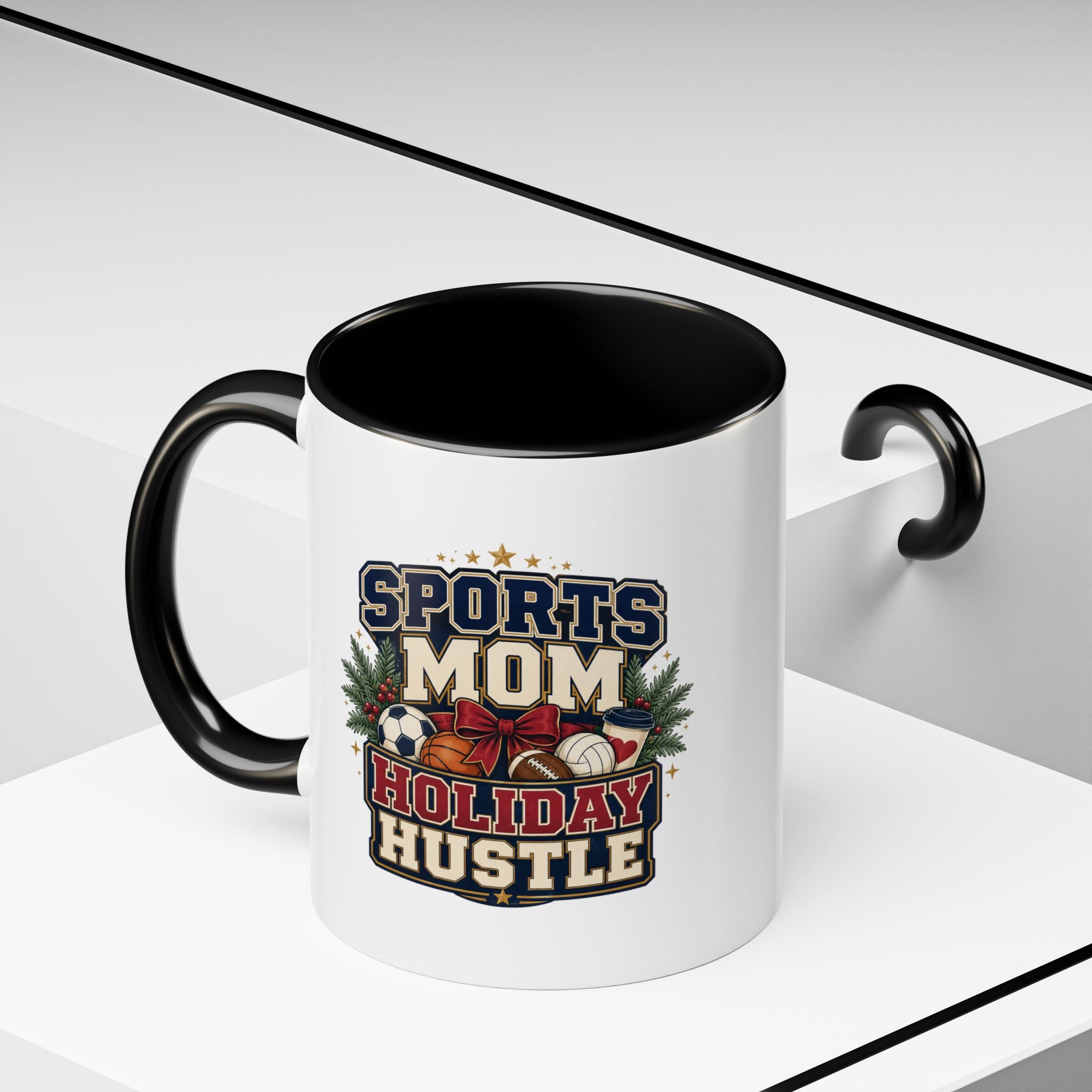 Modern Day Christmas Sports Mom Holiday Hustle Accent Coffee Mug – Christmas Sports Mom Gift