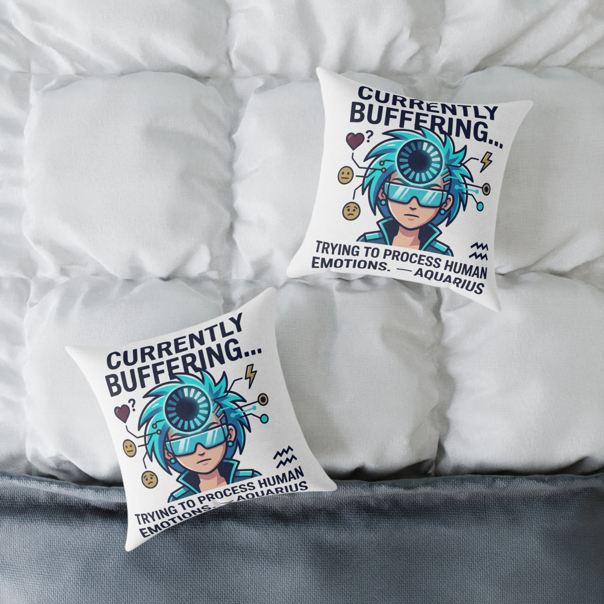 Zodiac Aquarius Currently Buffering Square Poly Canvas Pillow