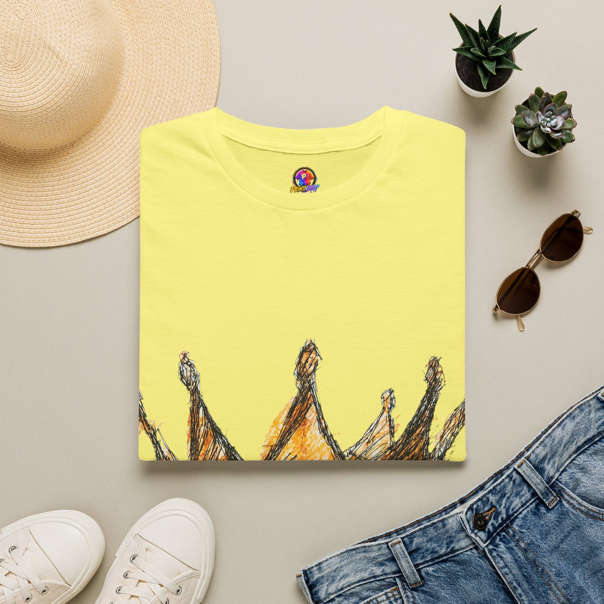 Crowned Sketch T‑Shirt — Hand‑Drawn Gold Crown Graphic Tee