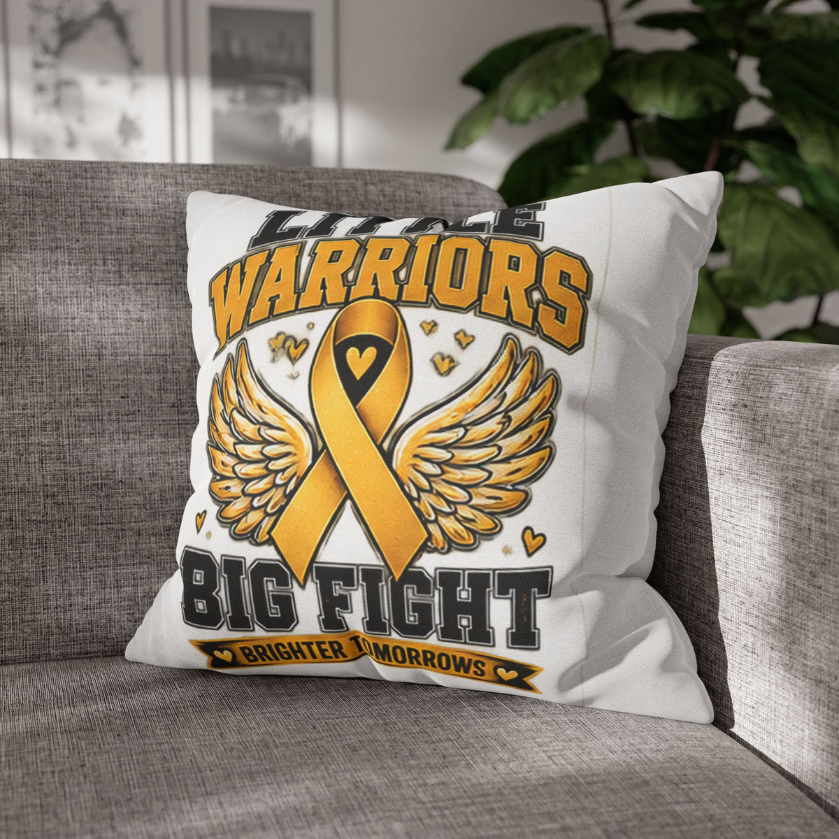 Champion Kids Pillow - "Little Warriors Big Fight" Childhood Cancer Awareness Throw Pillowcase