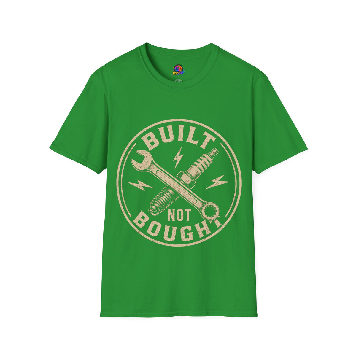 Built Not Bought T-Shirt — Vintage Mechanic Wrench & Spark Plug Design