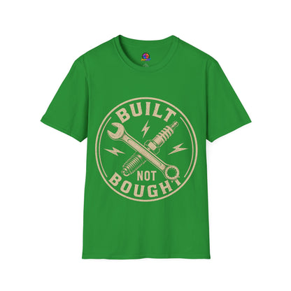 Built Not Bought T-Shirt — Vintage Mechanic Wrench & Spark Plug Design