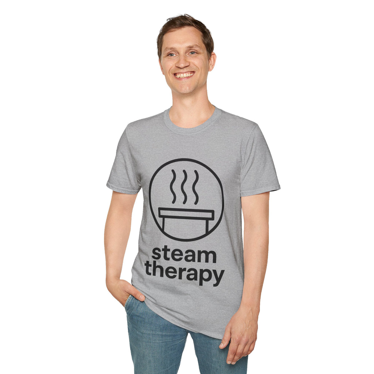 "Steam Therapy" Retro Sauna Circle Graphic Tee - Minimalist Relax Wellness White T-Shirt - Trending Now - September 2026