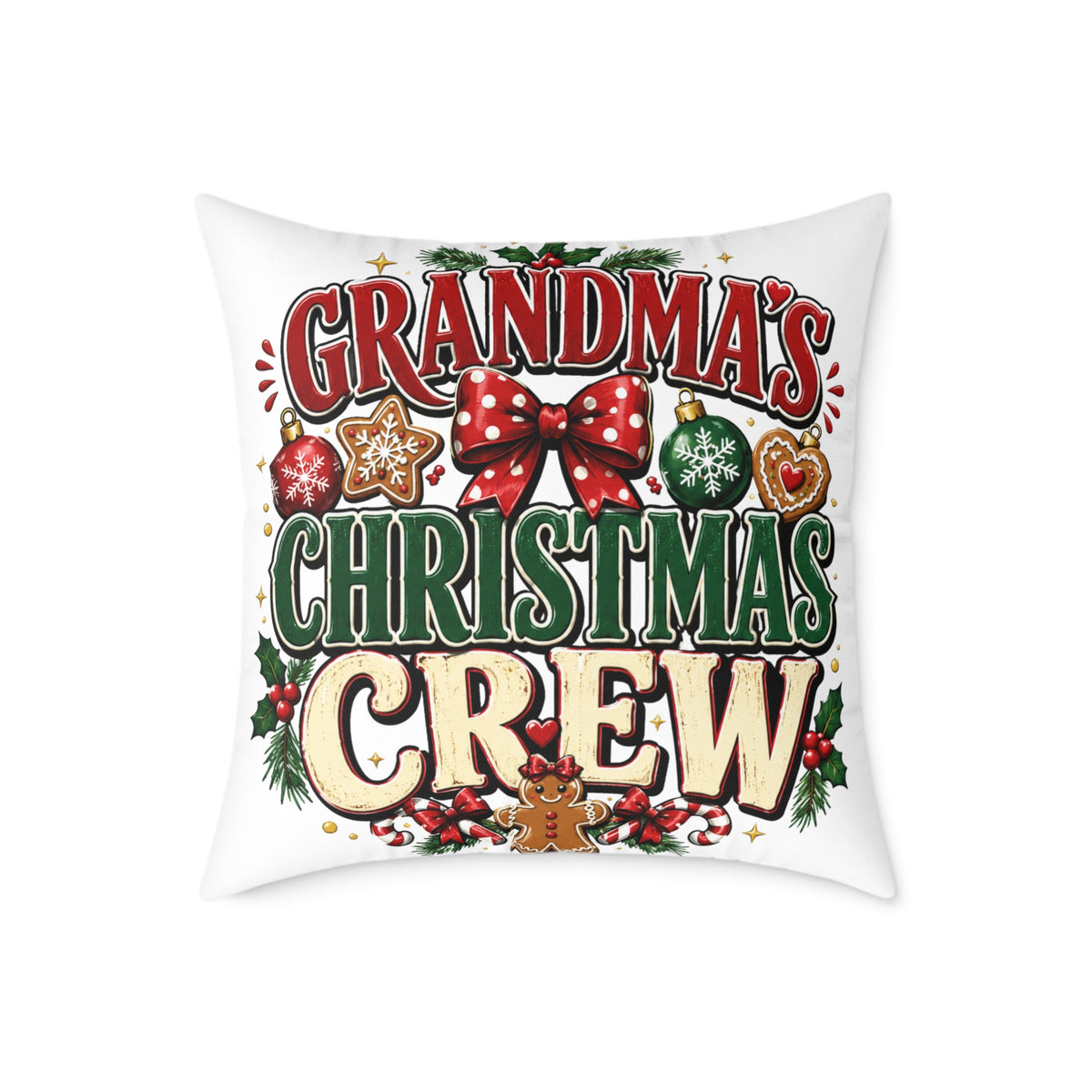 Grandma's Christmas Crew Square Pillow - Festive Holiday Throw Pillow