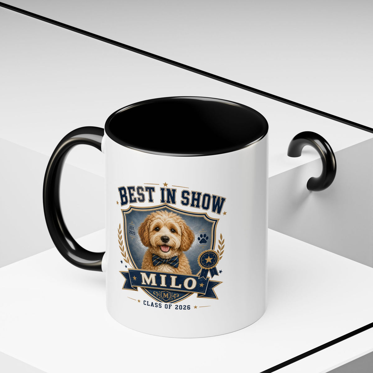 Milo Bailey Dog Dad Mom Best in Show Personalized Dog Coffee Mug — 'Milo' Class of 2026 Accent Mug