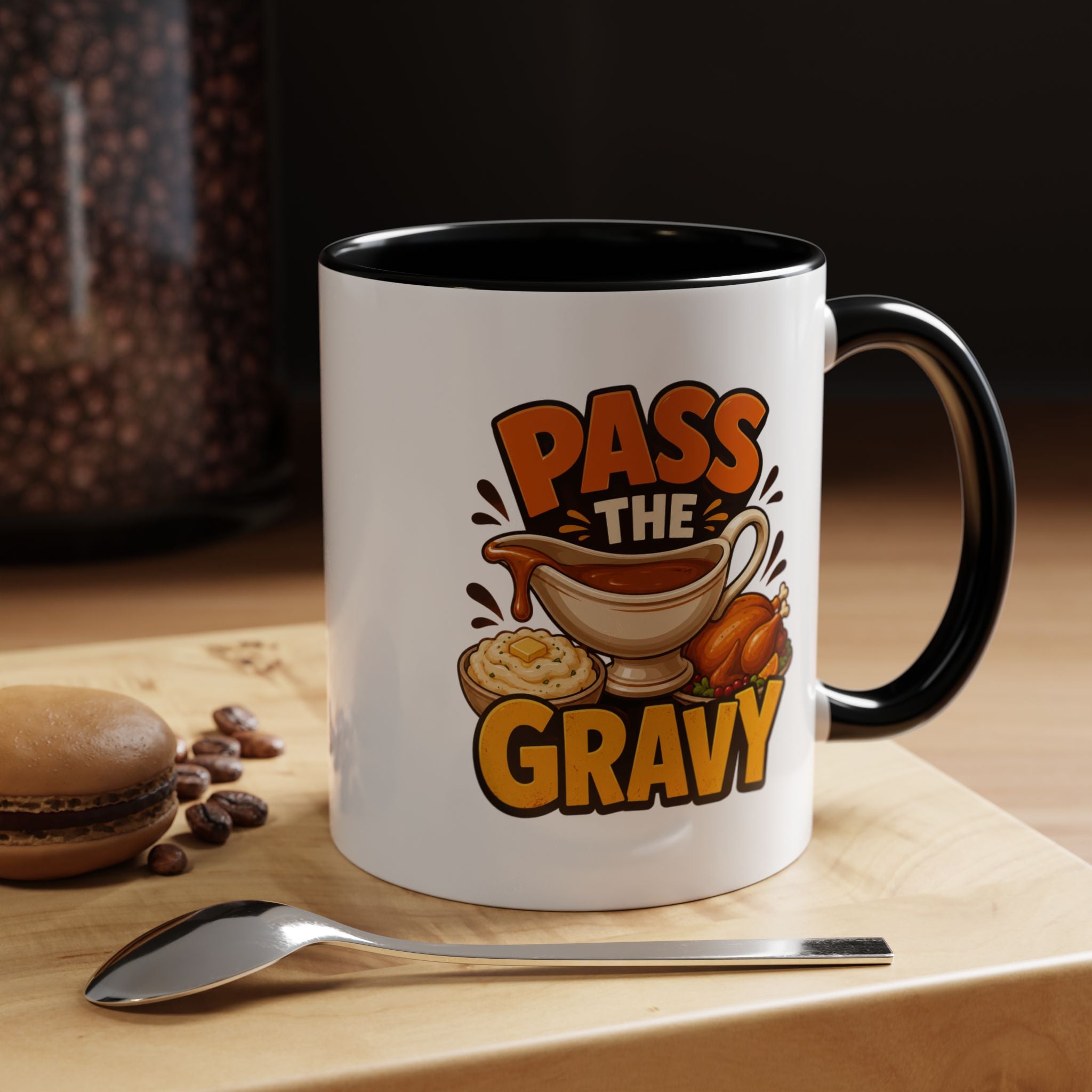Thanksgiving Mug Pass the Gravy Coffee Mug — Thanksgiving Turkey & Gravy Bowl Accent Mug