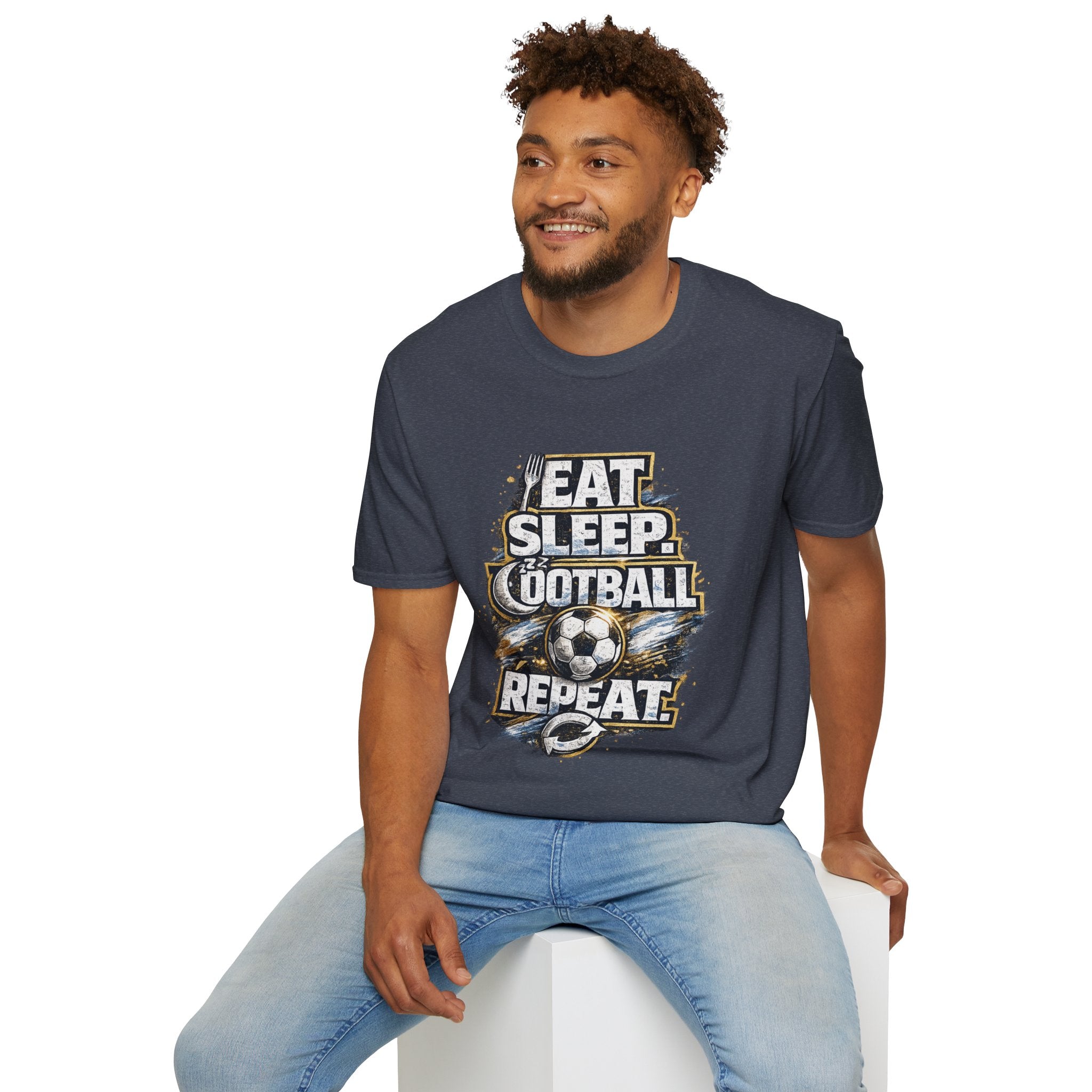 Football 'Eat Sleep Football Repeat' T-Shirt — Vintage Soccer Fan Tee
