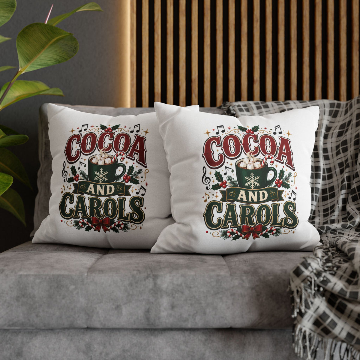 Christmas Cocoa and Carols Holiday Pillowcase - Festive Hot Chocolate Christmas Decor