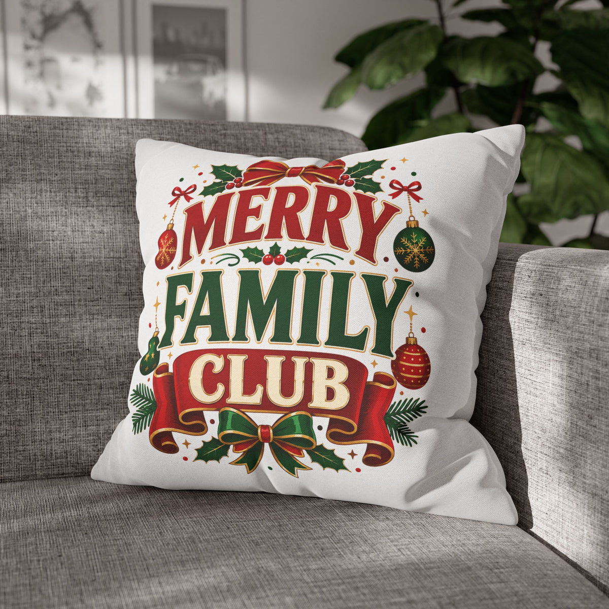 Merry Family Club Christmas Pillowcase — Festive Holiday Decorative Throw Pillow