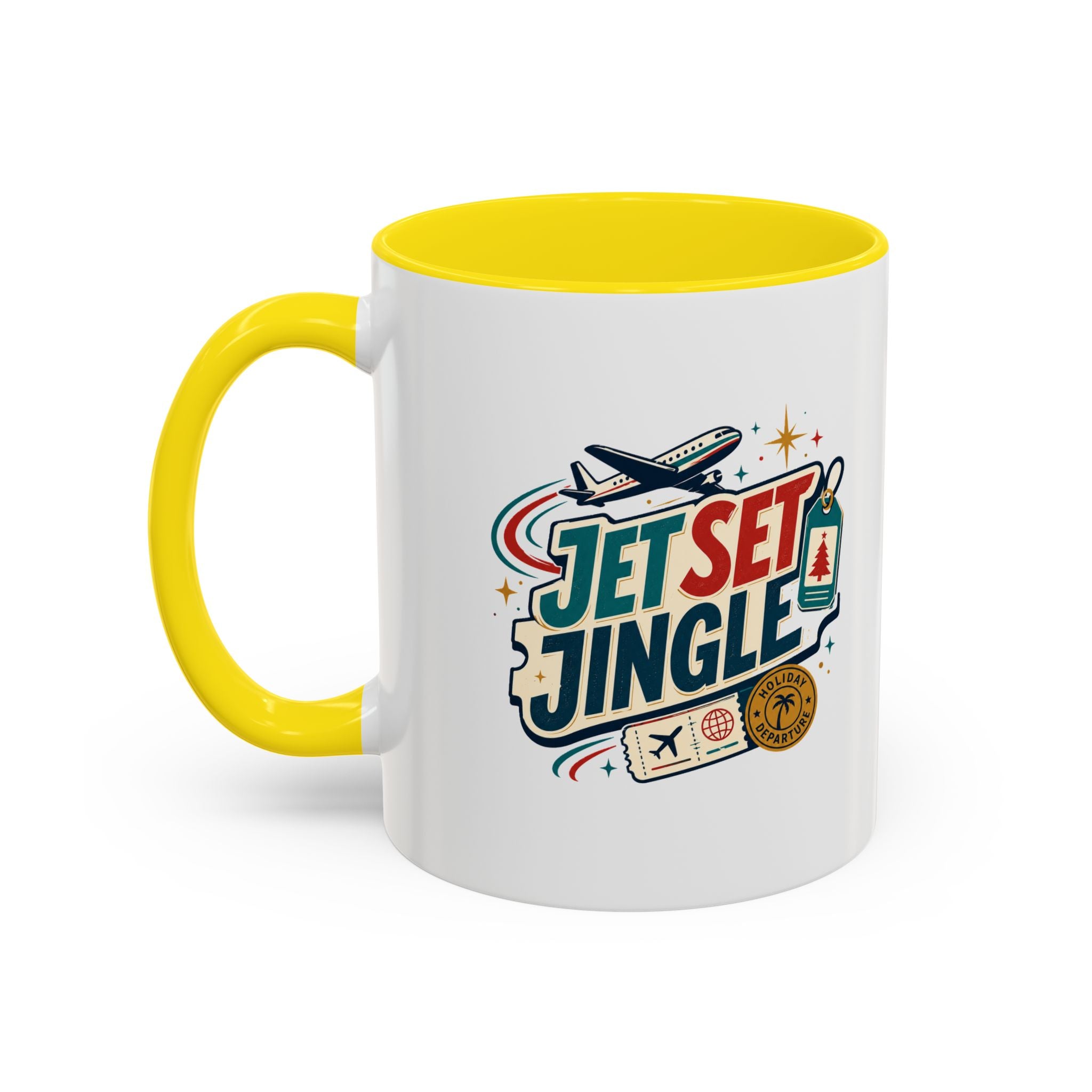 Modern Day Christmas Jet Set Jingle Coffee Mug — Holiday Travel Themed Accent Mug
