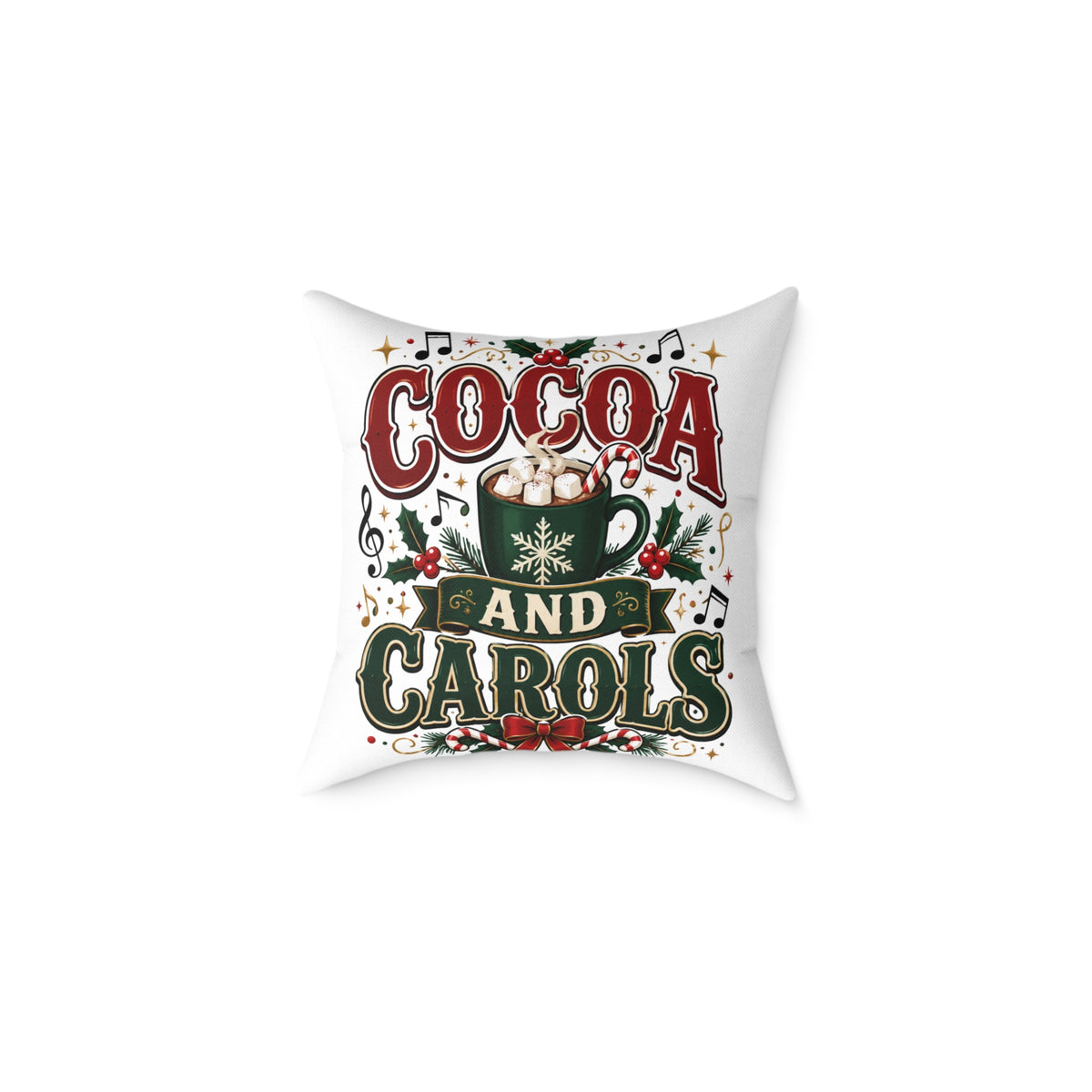 Christmas Cocoa and Carols Square Pillow — Holiday Hot Cocoa Christmas Decor