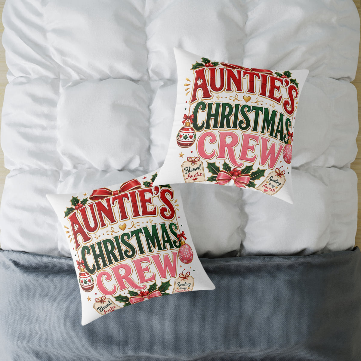 Auntie's Christmas Crew Square Poly Canvas Pillow