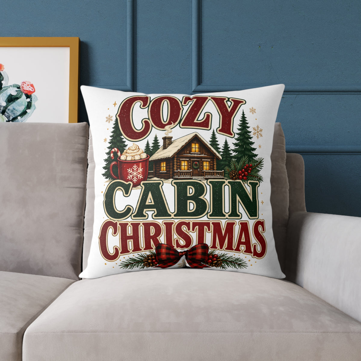 Cozy Cabin Christmas Pillow — Rustic Holiday Lodge Throw Pillow