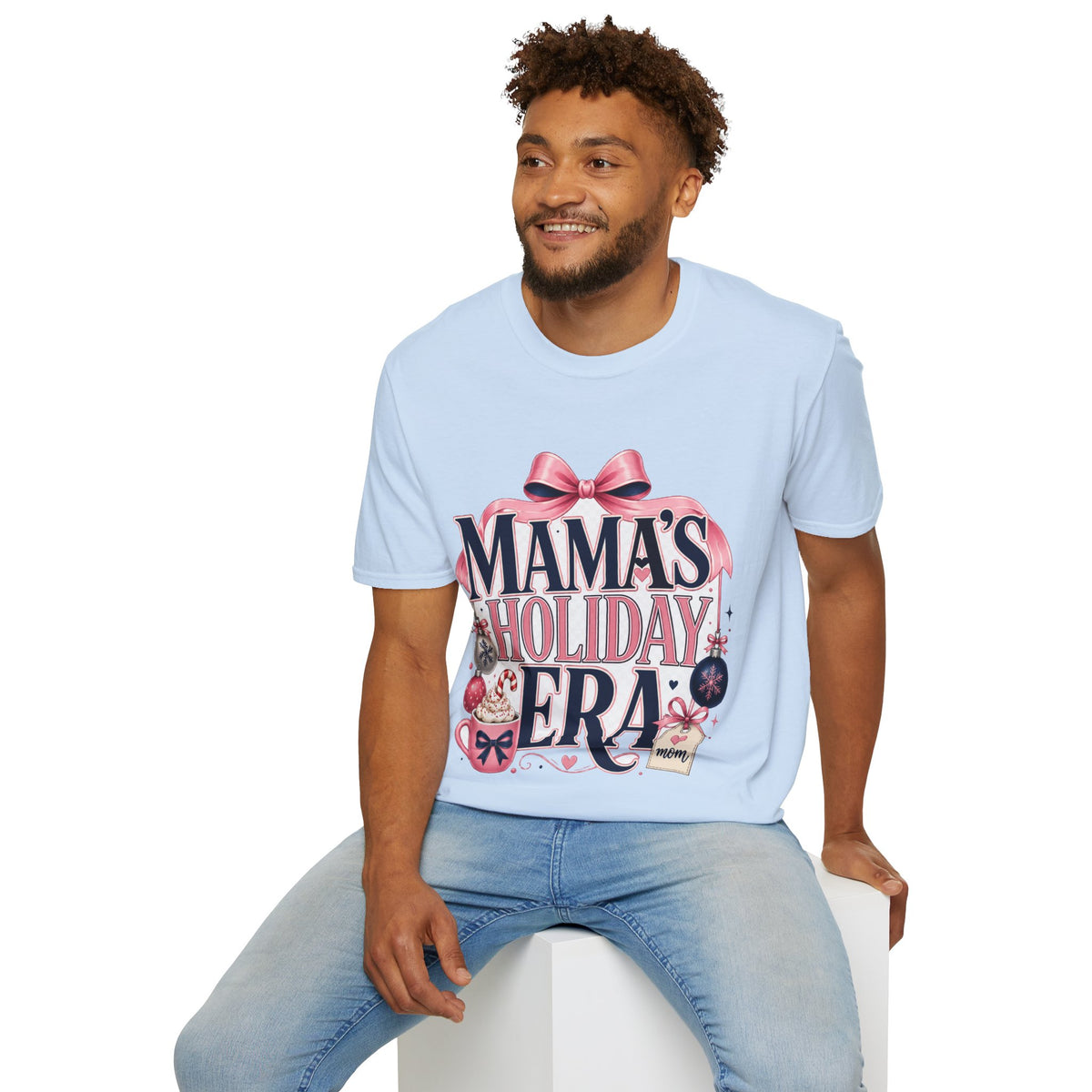 Mama's Holiday Era T-Shirt — Festive Pink Bow Christmas Tee for Moms