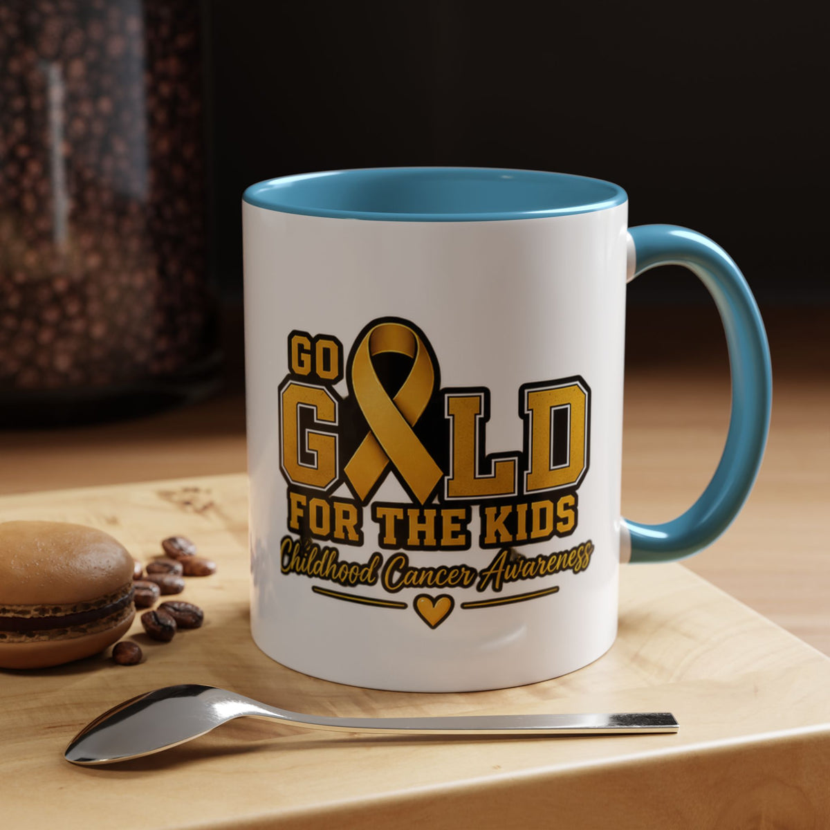 Gold For The Kids Coffee Mug — Childhood Cancer Awareness Accent Mug (11/15oz)