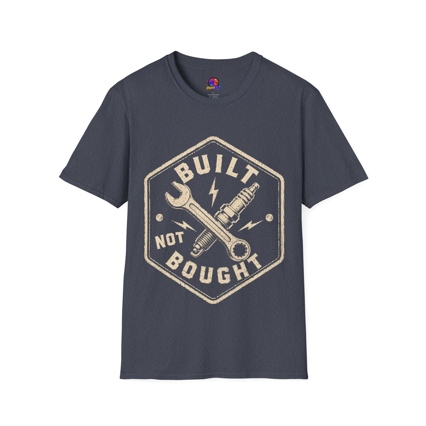 Built Not Bought T-Shirt — Vintage Mechanic Wrench & Spark Plug Tee