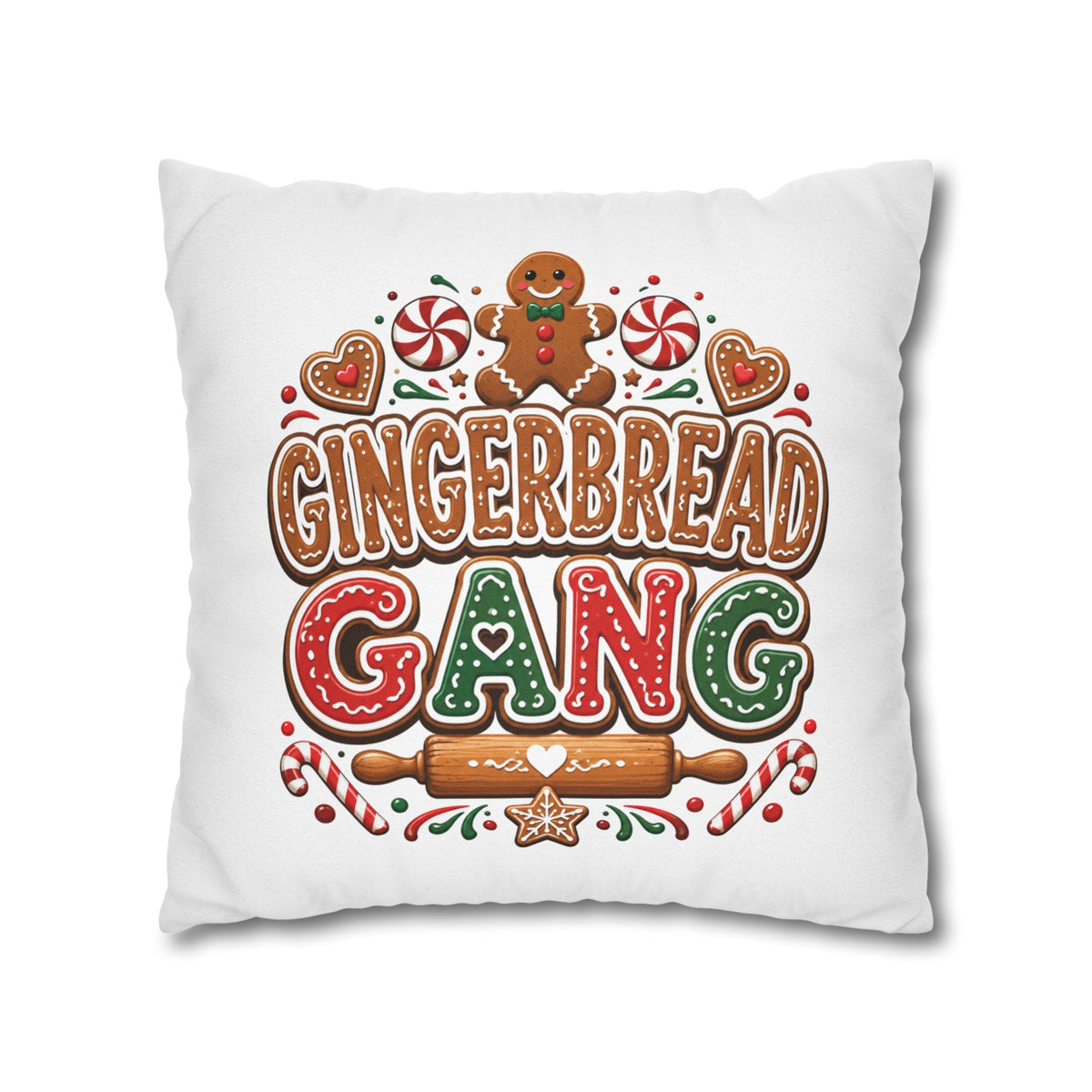 Christmas Gingerbread Gang Holiday Pillowcase — Festive Christmas Decorative Throw Pillow Cover