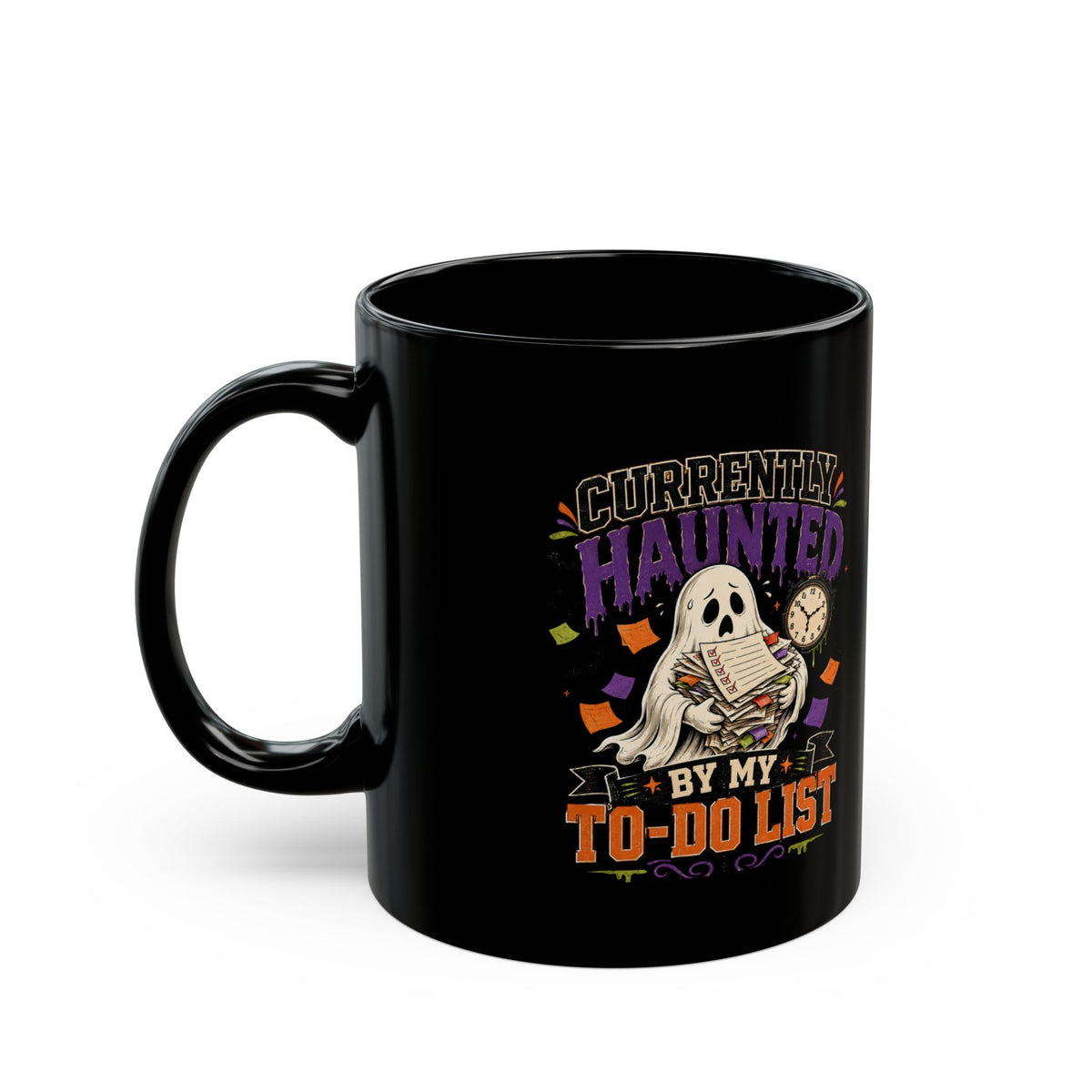 Halloween Currently Haunted by My To-Do List Black Coffee Mug — Halloween Ghost Desk Gift