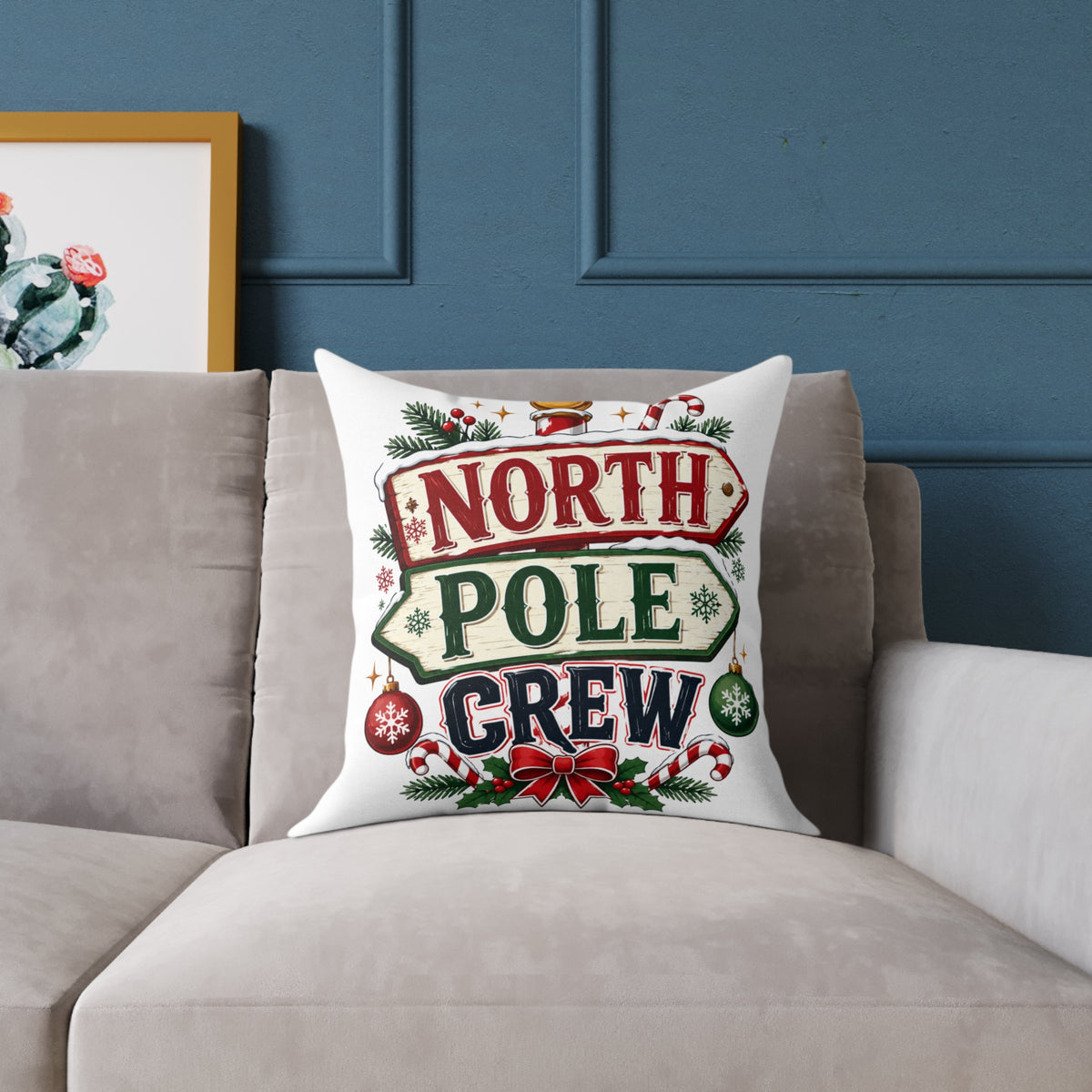 Christmas North Pole Crew Pillow - Christmas Holiday Decorative Throw Pillow