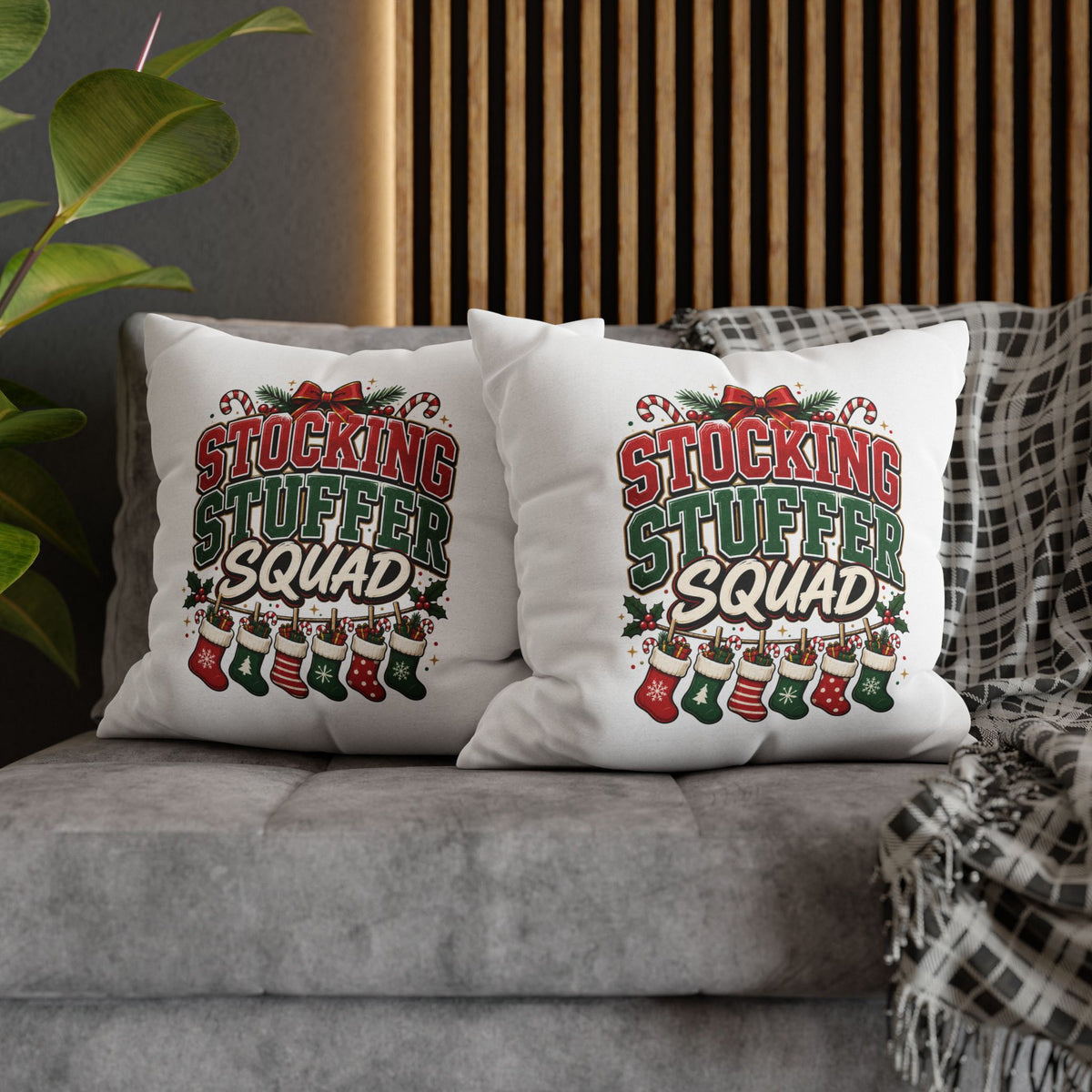 Christmas Stocking Stuffer Squad Holiday Pillowcase — Christmas Decorative Throw Pillow Cover