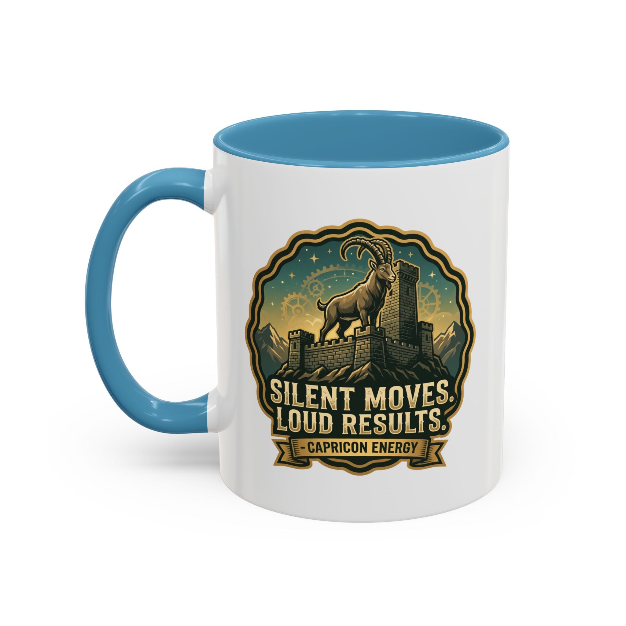 Capricorn Coffee Mug - "Silent Moves. Loud Results." Zodiac Goat Accent Mug