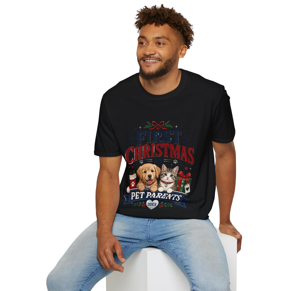 T-Shirt — "First Christmas as Pet Parents" Holiday Tee