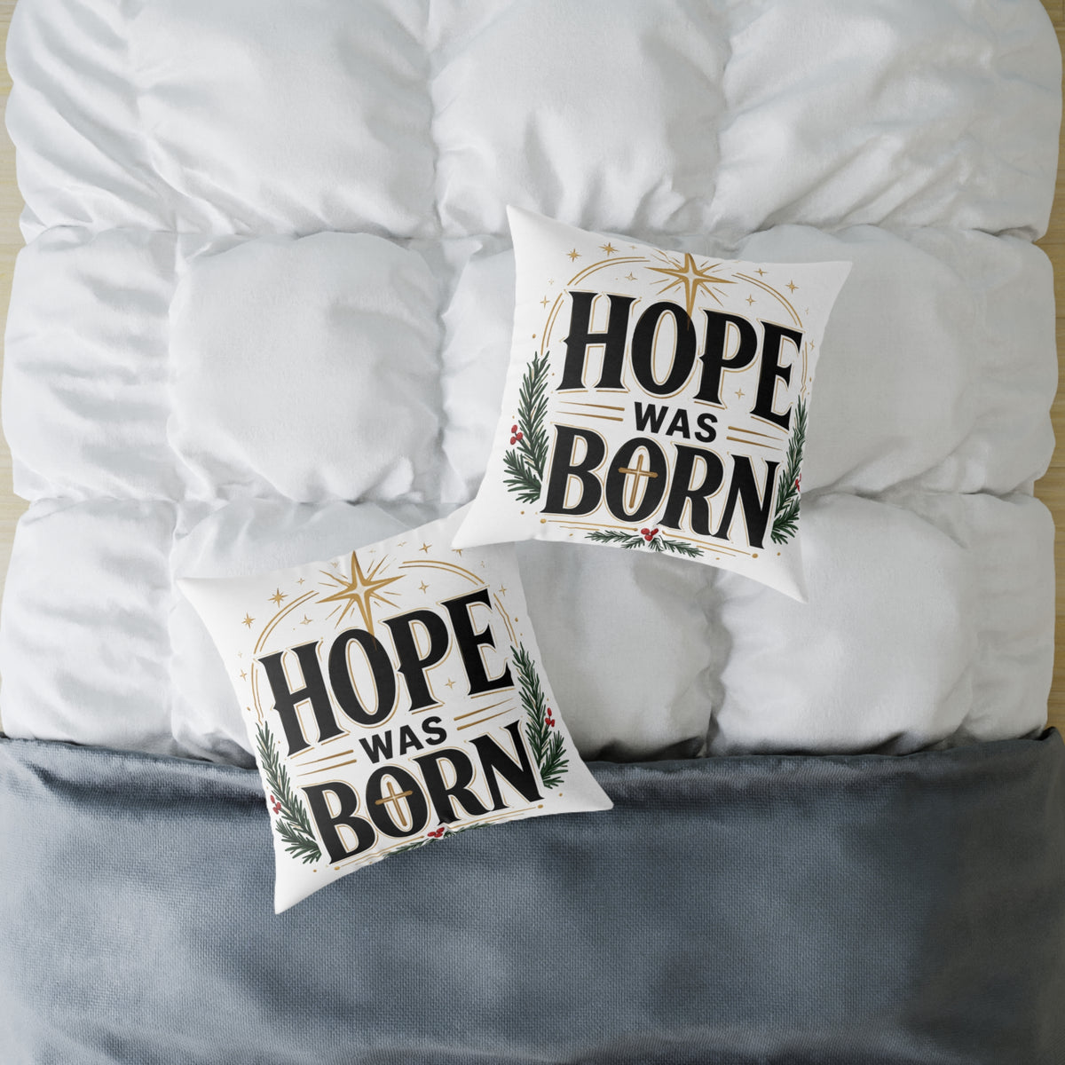 Christmas Hope Was Born Christmas Throw Pillow — Holiday Nativity Decor