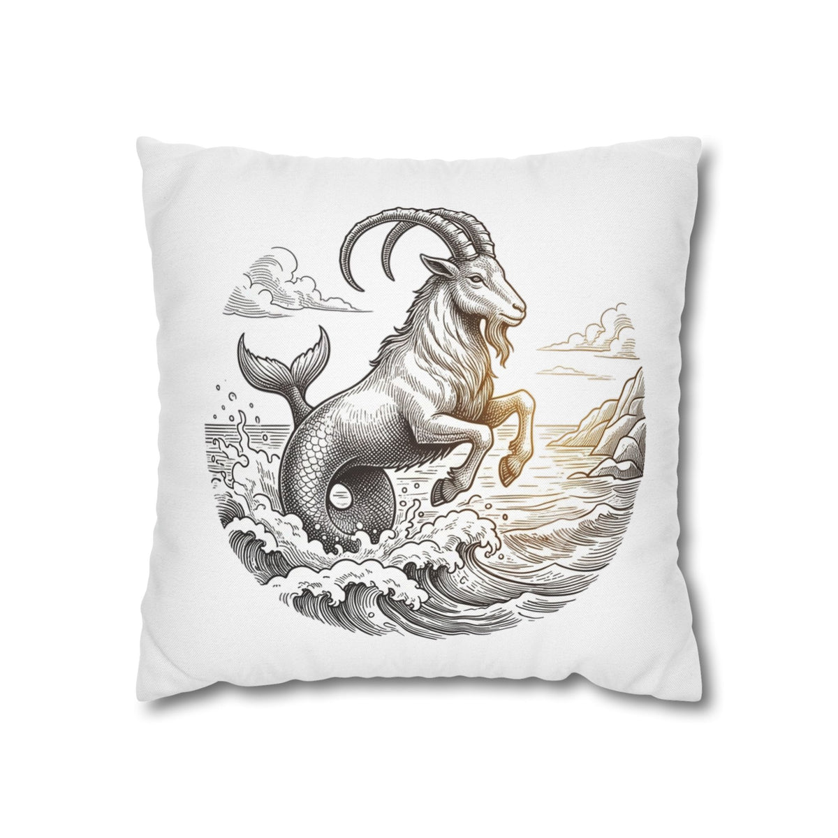 Capricorn Sea-Goat Decorative Pillowcase — Zodiac Mythical Creature Throw Pillow Cover