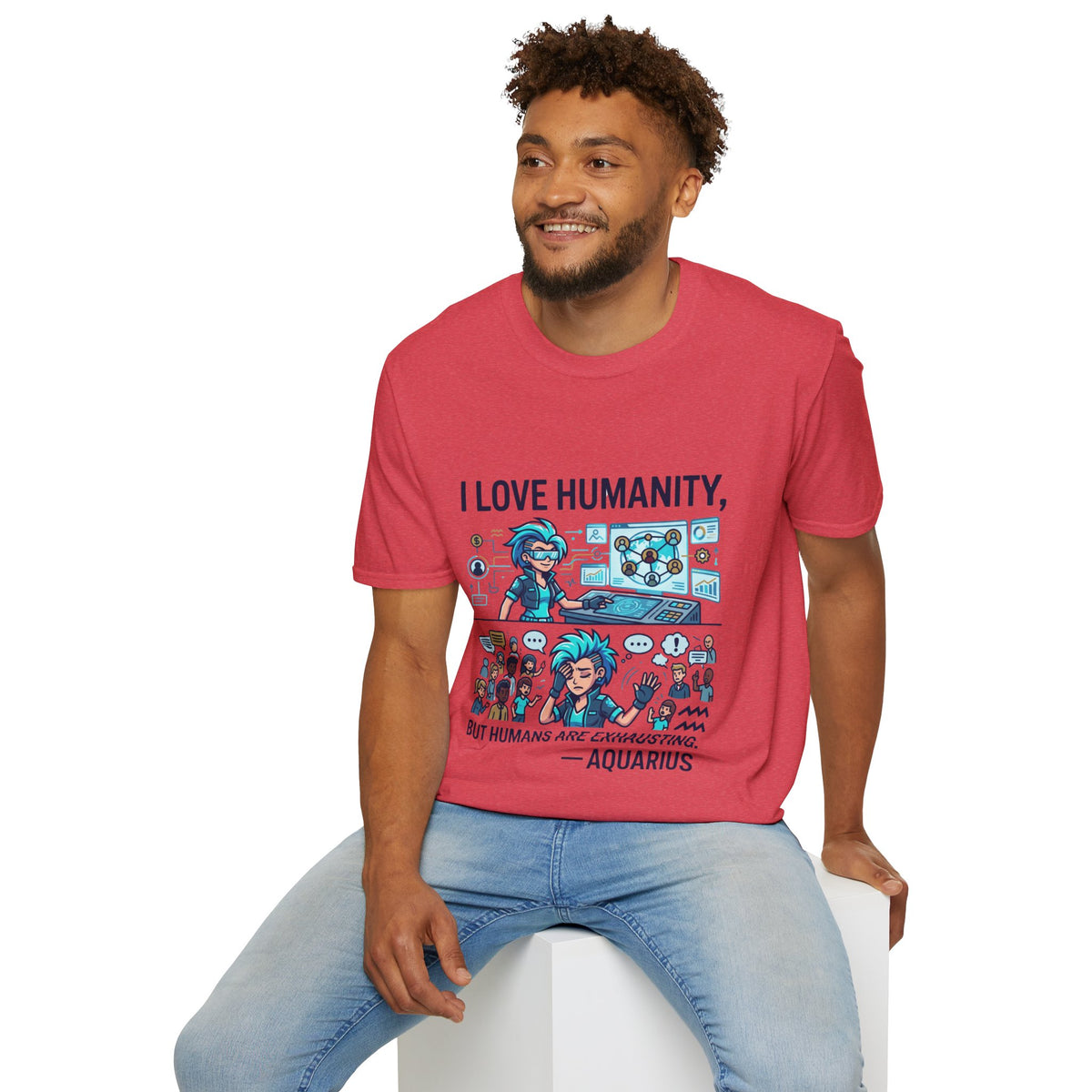 I Love Humanity, But Humans Are Exhausting - Funny Sci‑Fi T‑Shirt