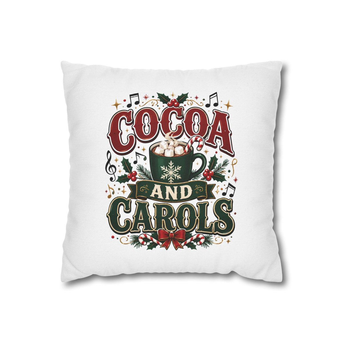 Christmas Cocoa and Carols Holiday Pillowcase - Festive Hot Chocolate Christmas Decor