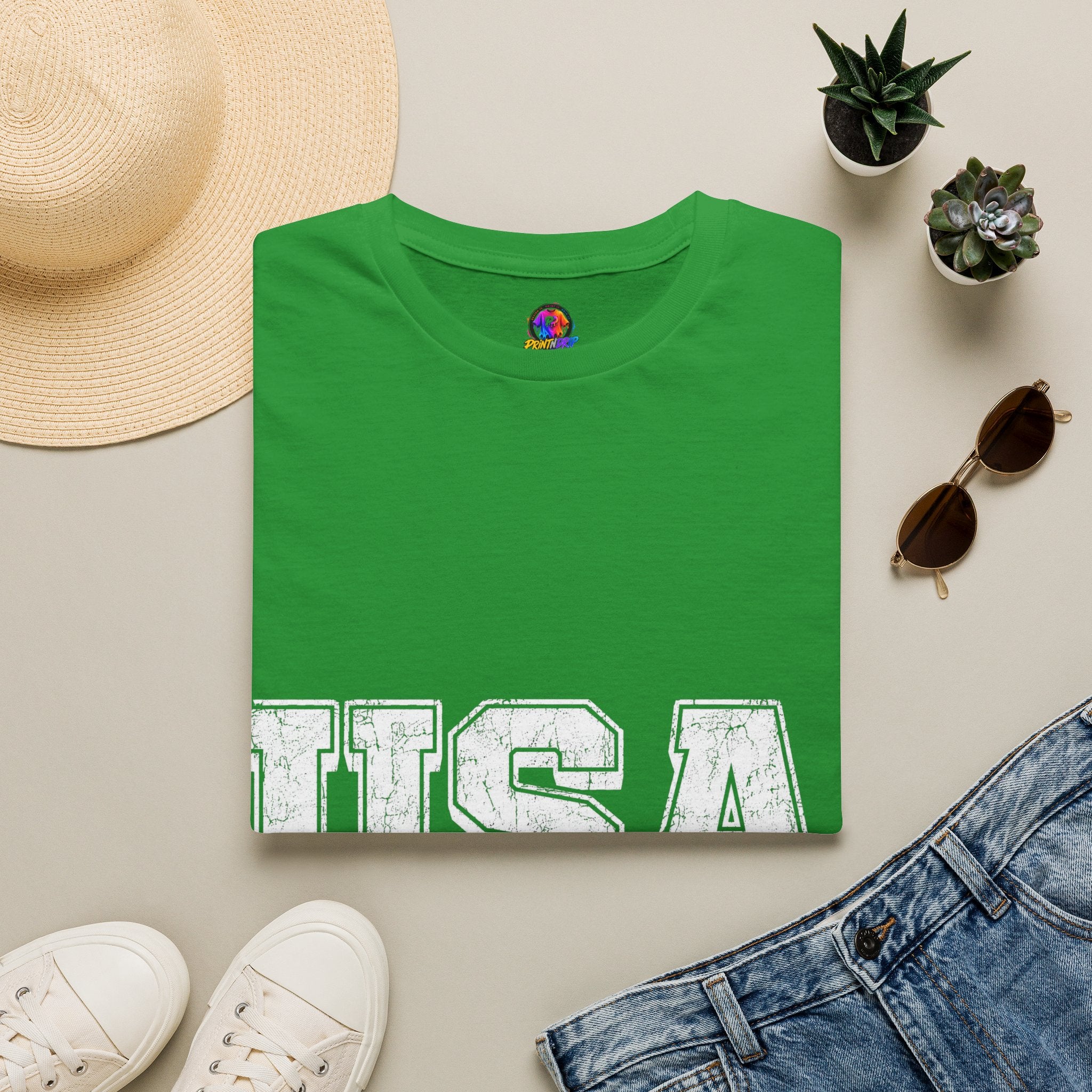 USA Vintage Block T-Shirt — Patriotic Americana Graphic Tee