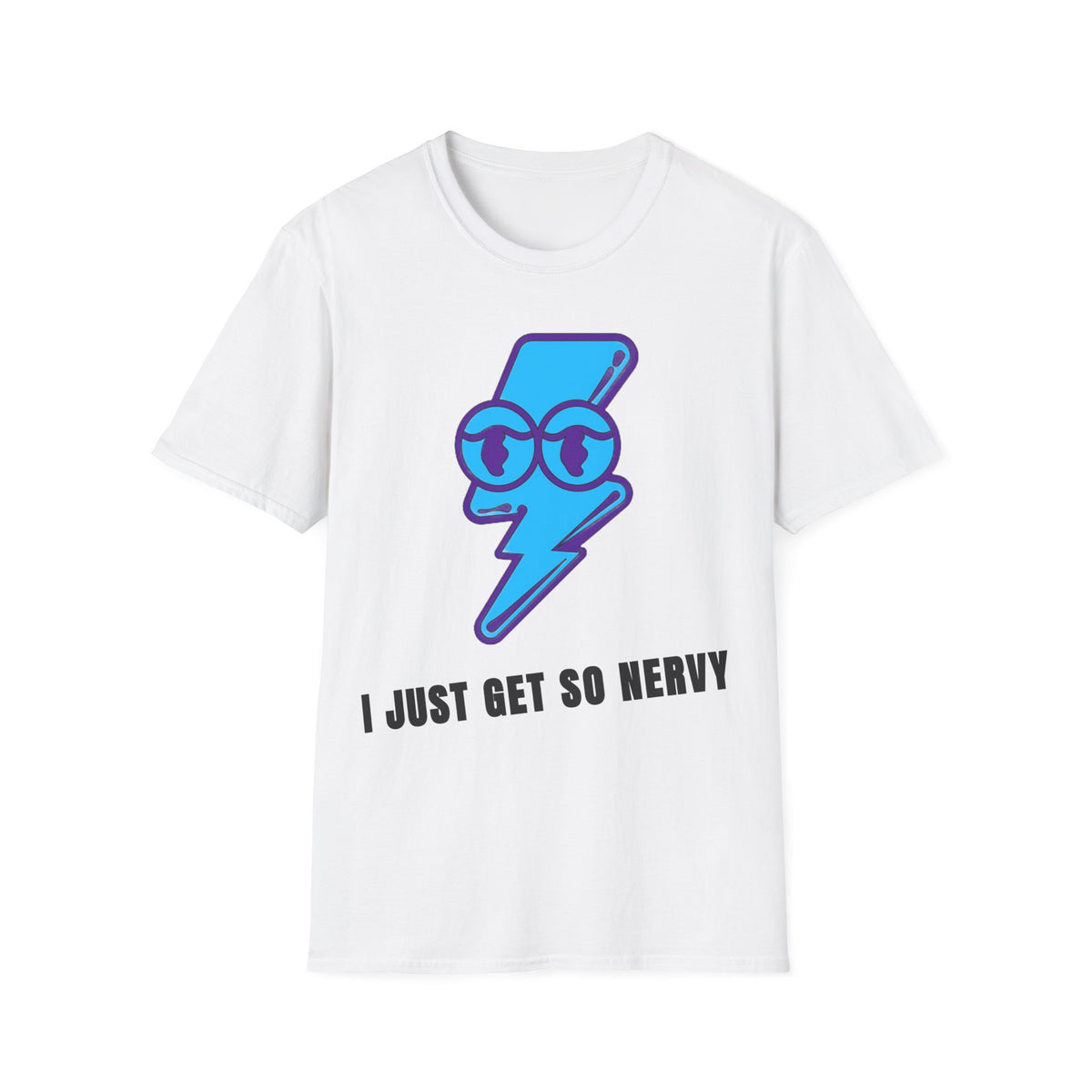 Graphic T-Shirt — 'I Just Get So Nervy' Blue Lightning Emoji Tee - Trending Now - September 2026