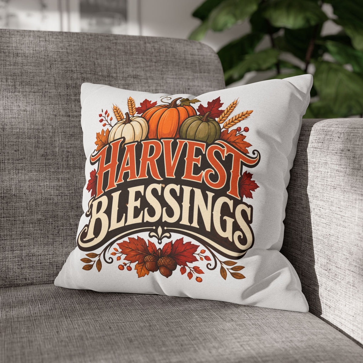 Thanksgiving Harvest Blessings Throw Pillowcase — Autumn Pumpkin Fall Decor