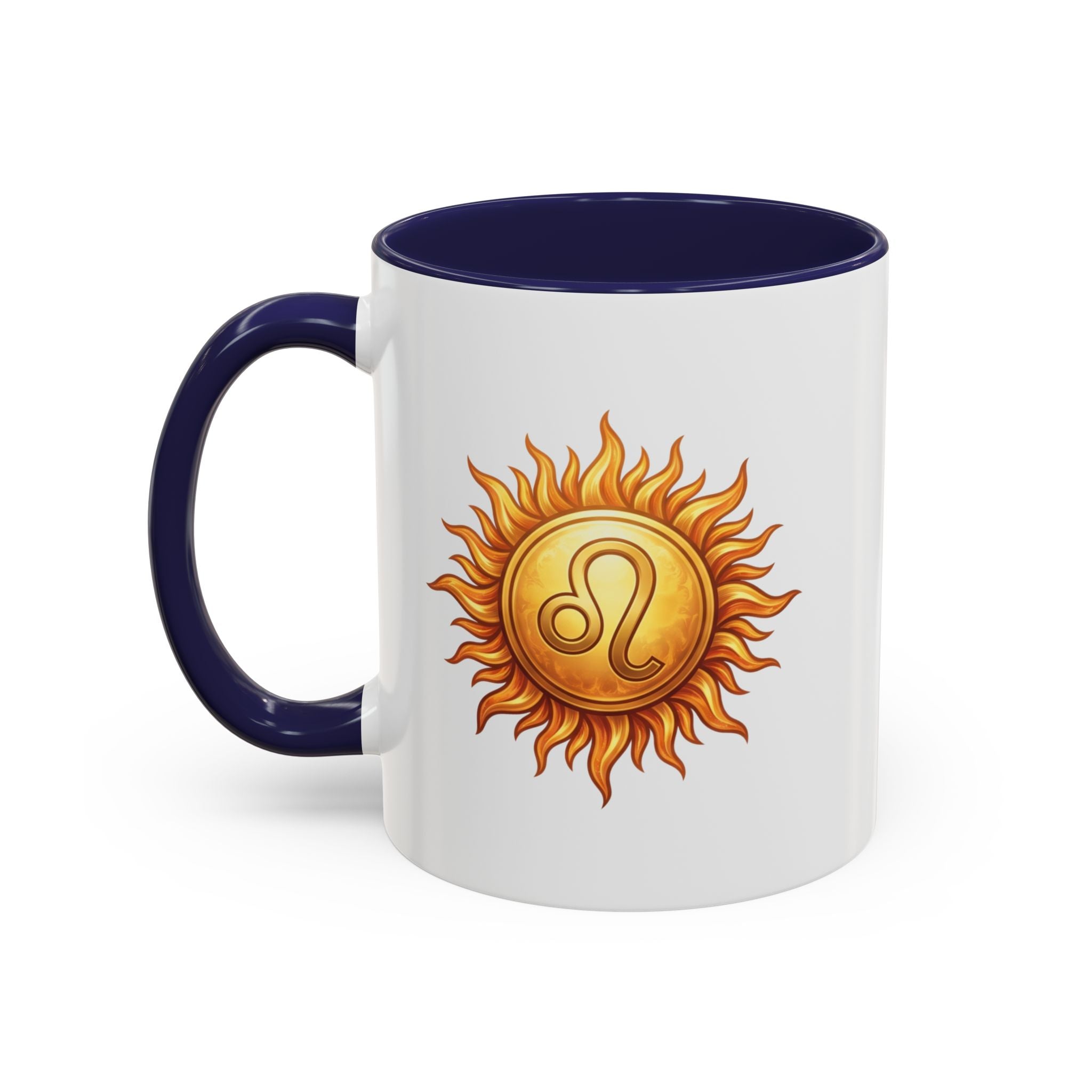 Leo Zodiac Sun Coffee Mug — Astrology Gift, Bold Sun & Leo Symbol Accent Mug