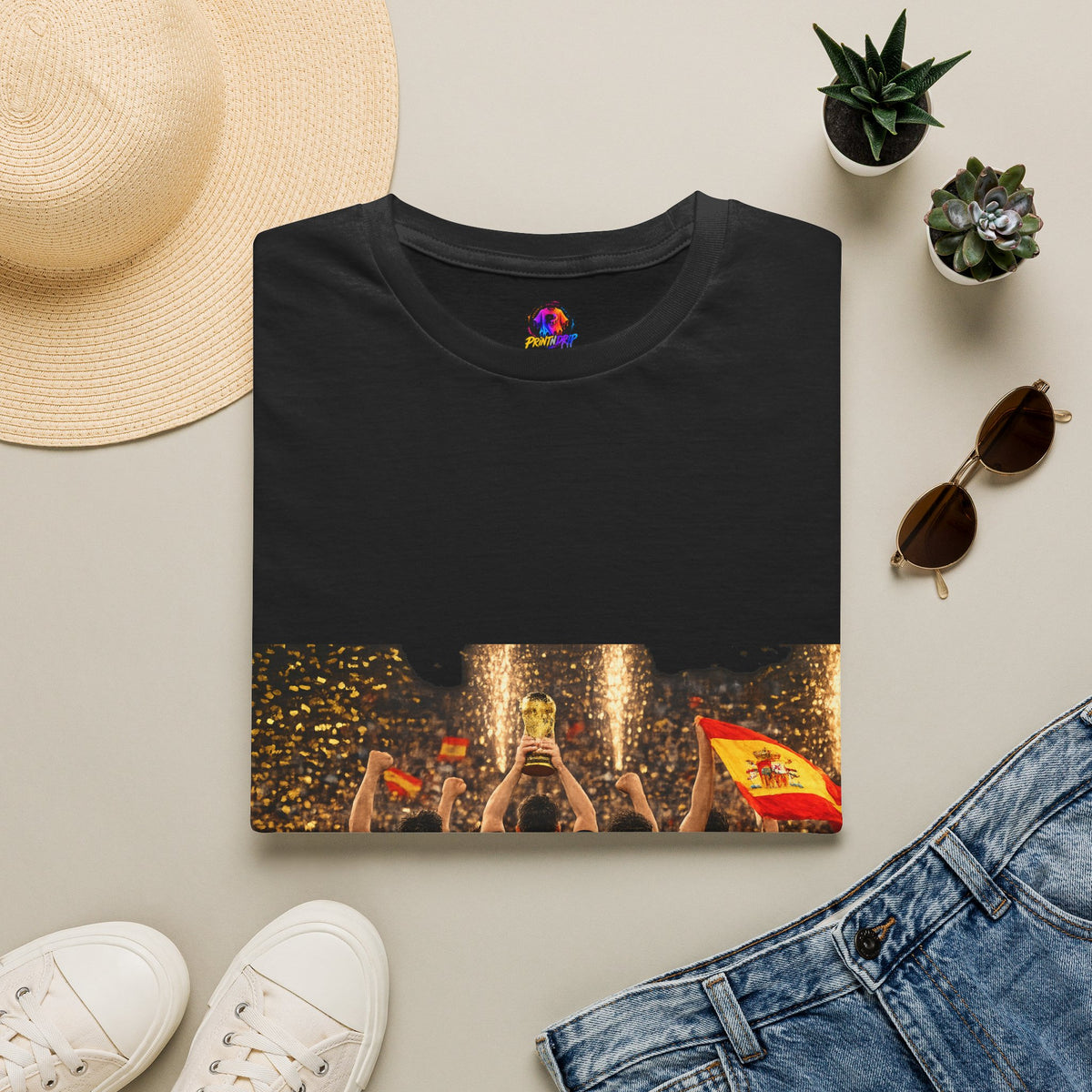 Spain World Cup Champions T‑Shirt — Soccer Trophy Celebration Tee