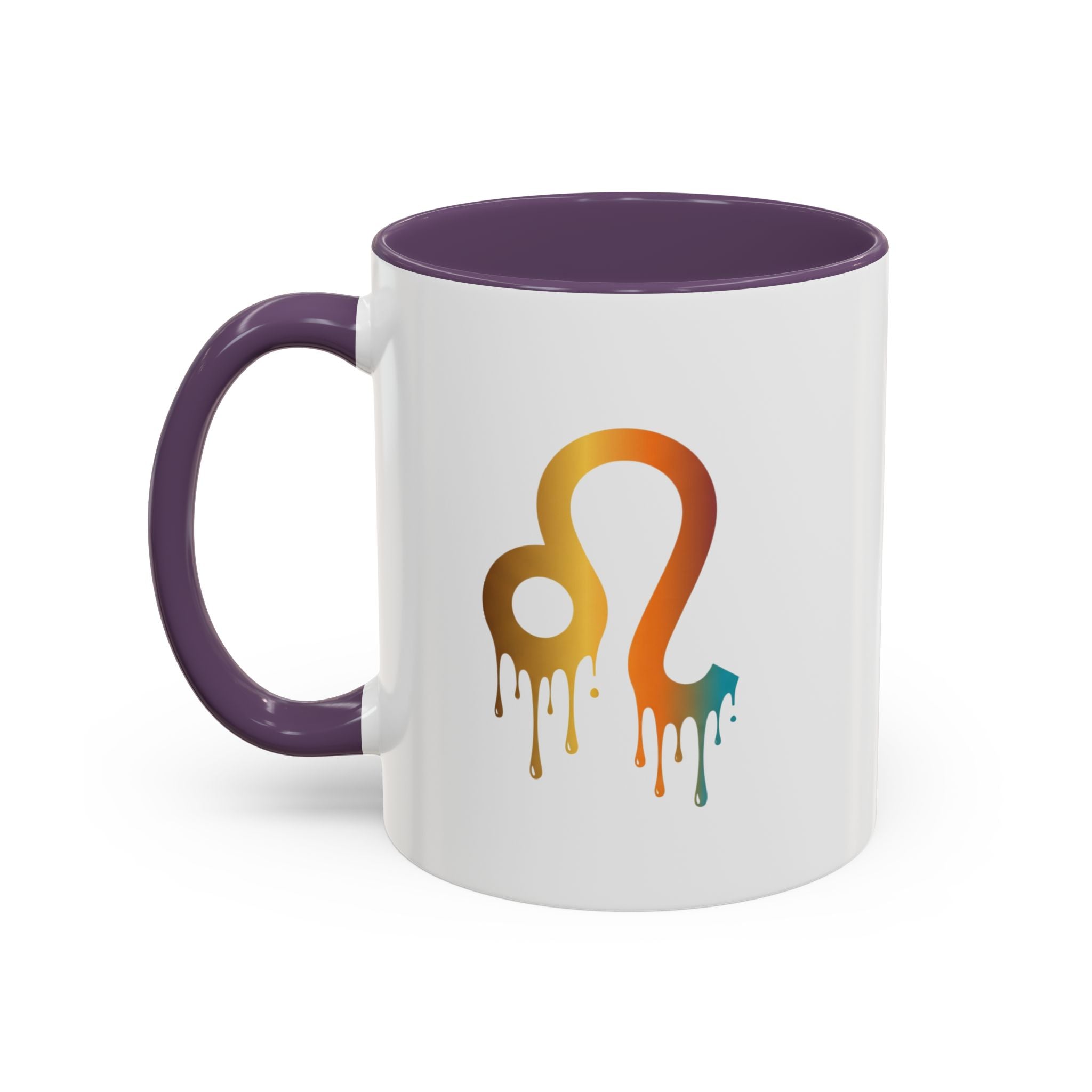 Leo Zodiac Coffee Mug — Dripping Rainbow Leo Symbol Accent Mug