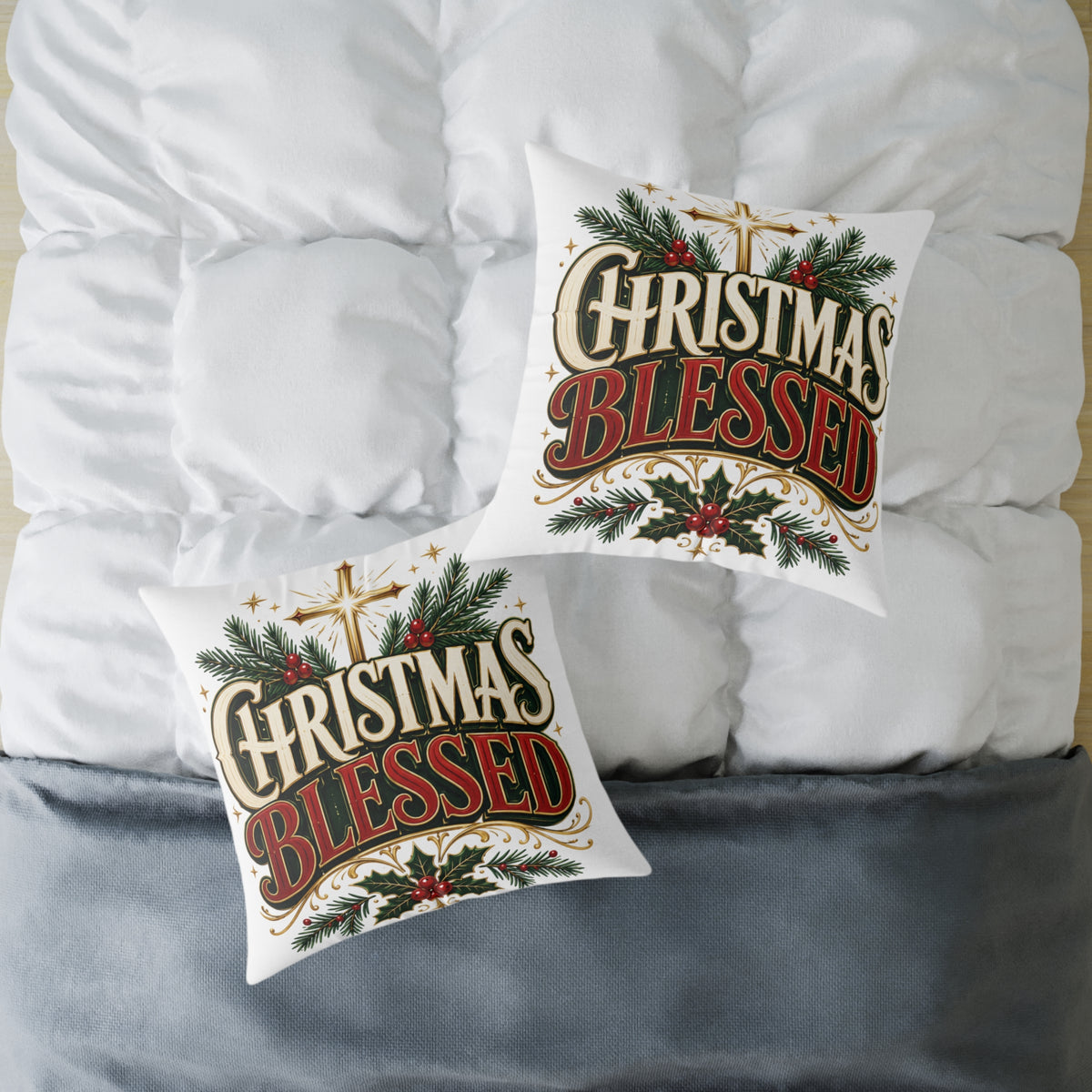 Christmas Blessed Square Poly Canvas Pillow