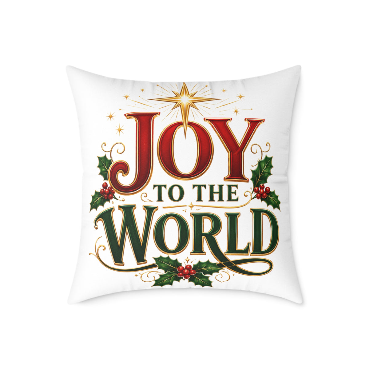 Joy to the World Christmas Pillow — Holiday Decorative Square Throw Pillow