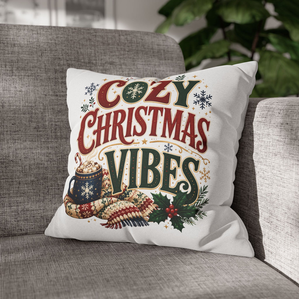 Christmas Pillowcase - "Cozy Christmas Vibes" Holiday Decorative Throw Pillowcase