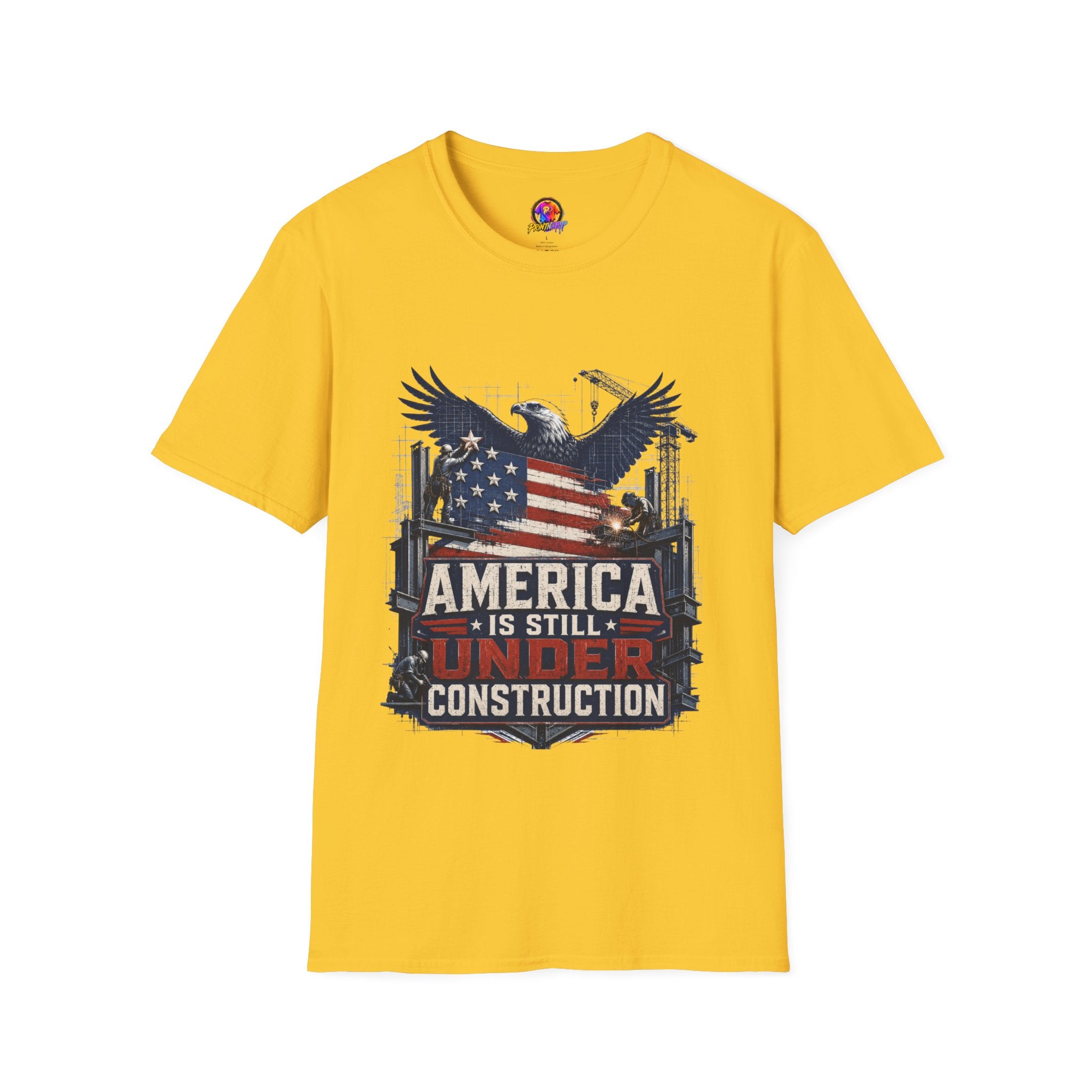 T-Shirt — 'America Is Still Under Construction' Patriotic Eagle Graphic