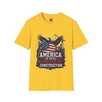 T-Shirt — 'America Is Still Under Construction' Patriotic Eagle Graphic