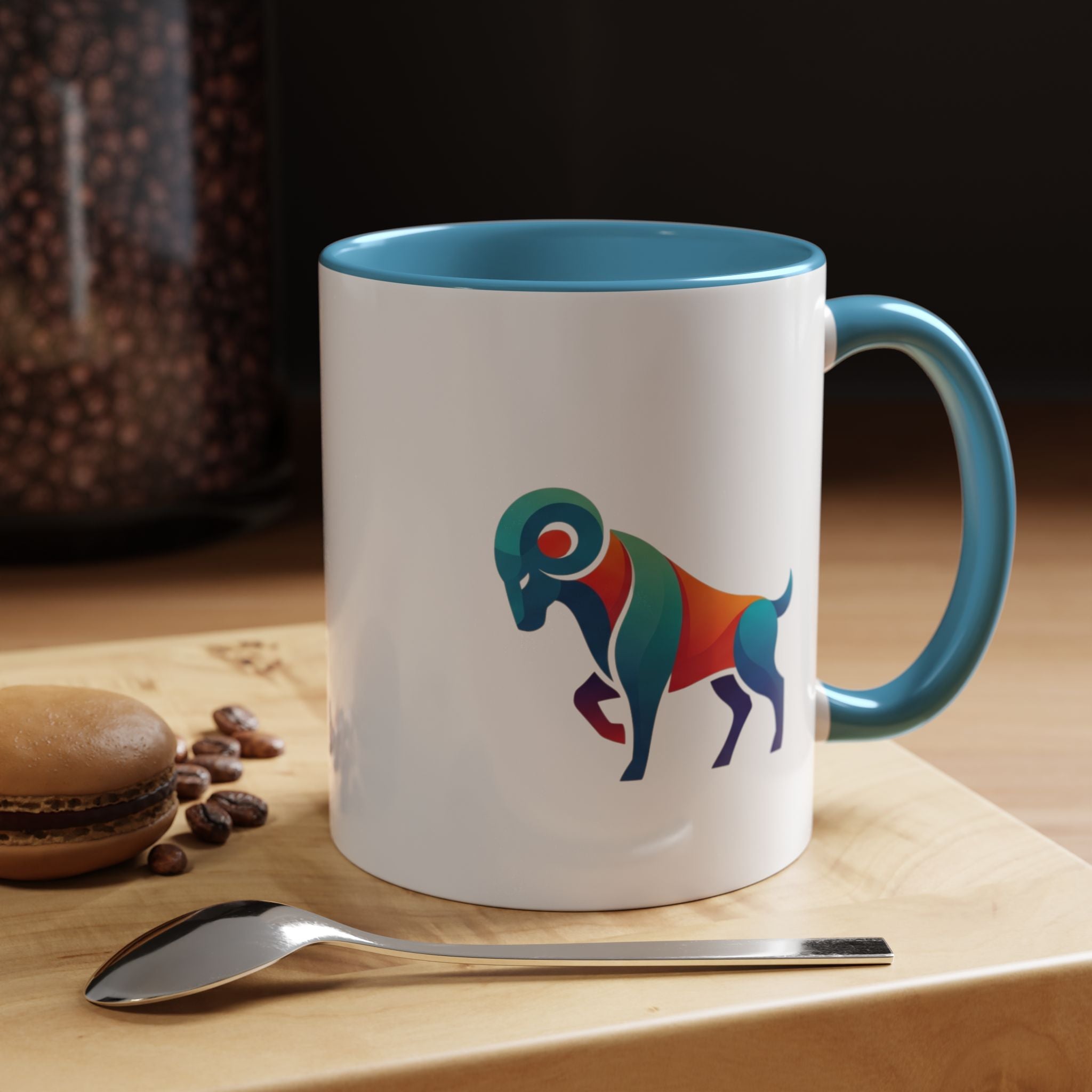 Colorful Ram Accent Coffee Mug — Geometric Zodiac Aries Design