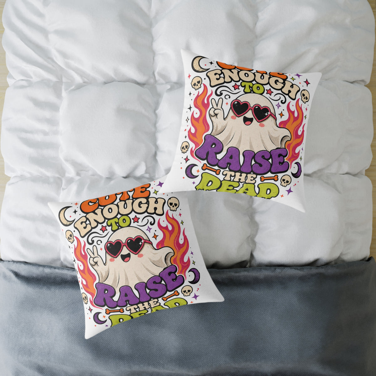 Halloween Pillow — 'Enough to Raise the Dead' Retro Ghost Decorative Throw Pillow