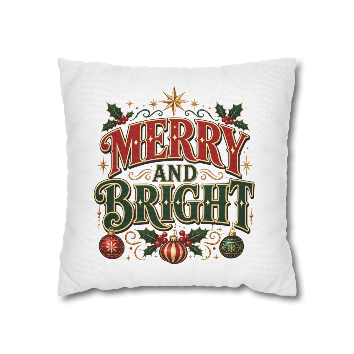 Merry and Bright Christmas Pillowcase — Festive Holiday Decorative Pillow Cover