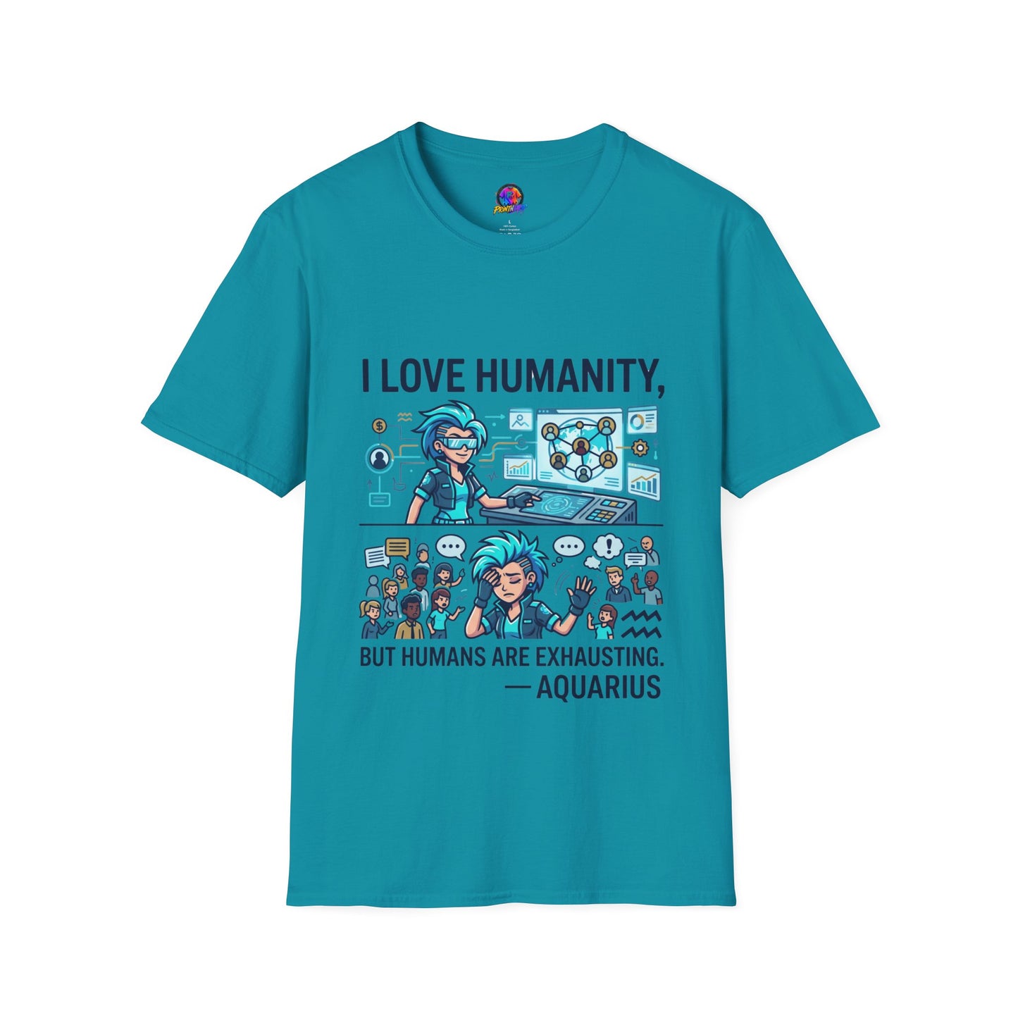 I Love Humanity, But Humans Are Exhausting - Funny Sci‑Fi T‑Shirt