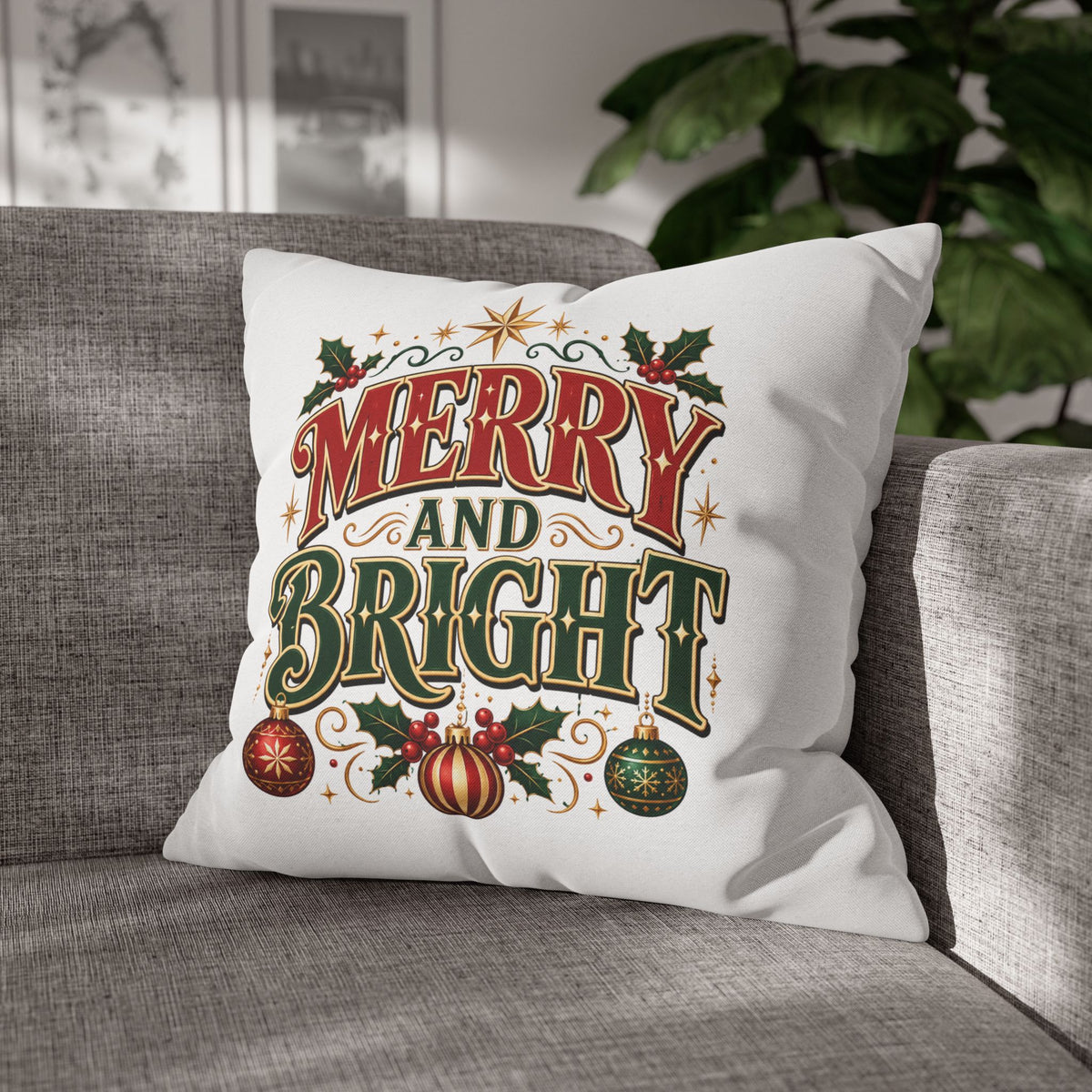 Merry and Bright Christmas Pillowcase — Festive Holiday Decorative Pillow Cover