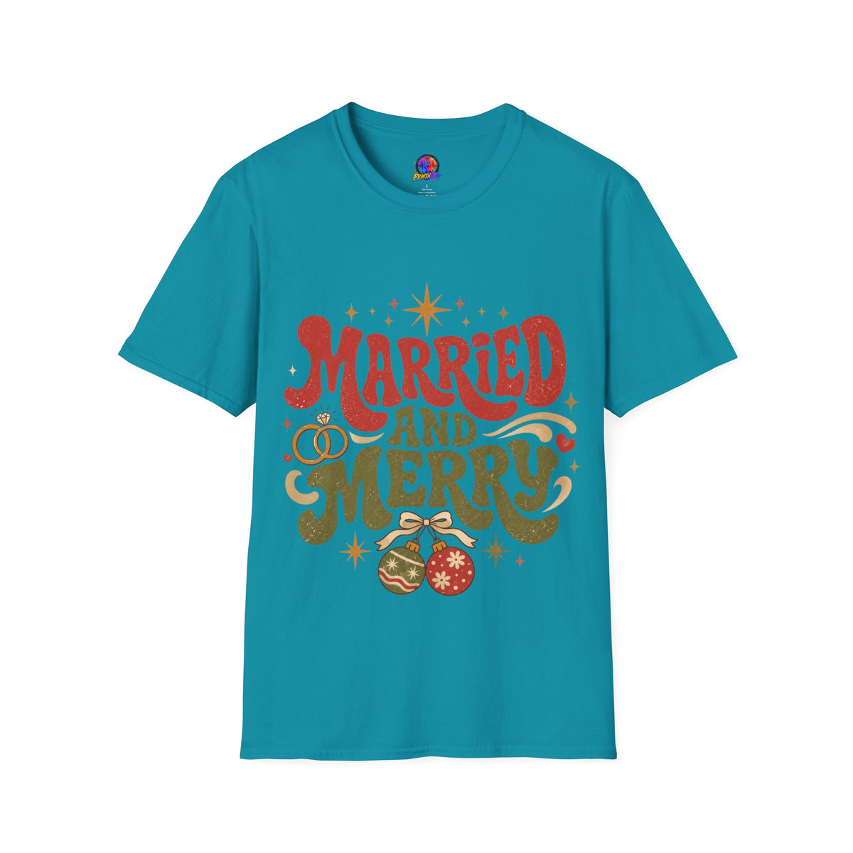 Married and Merry T-Shirt — Retro Holiday Couples Christmas Tee