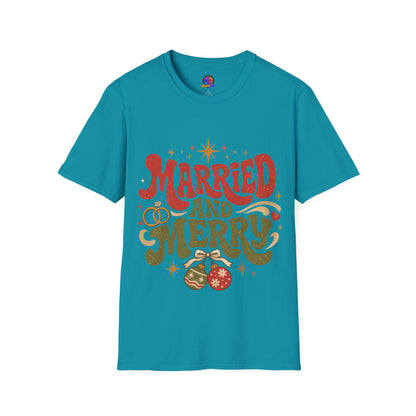 Married and Merry T-Shirt — Retro Holiday Couples Christmas Tee