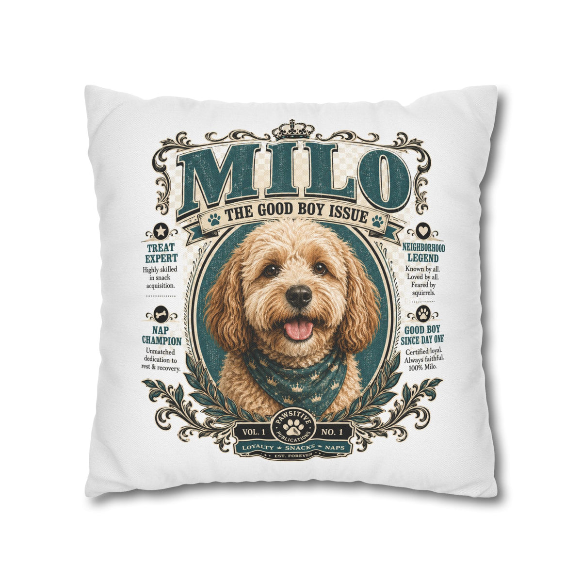 Dog Pillowcase — Personalized 'Milo The Good Boy Issue' Decorative Throw Pillowcase Milo Bailey Dog Dad Mom